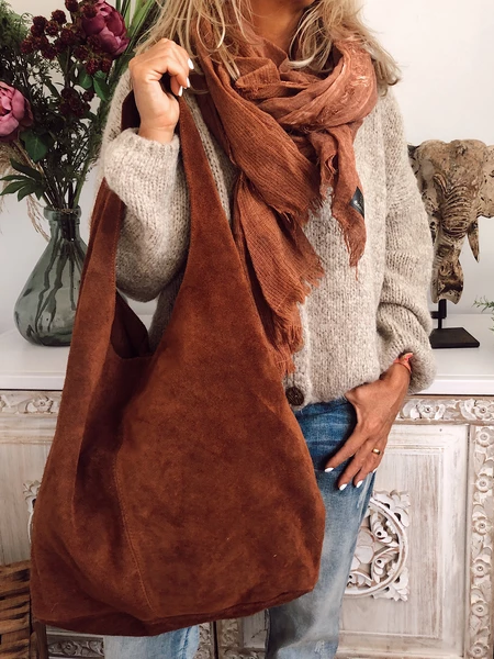 Brown Vintage Suede Solid Women's Bags