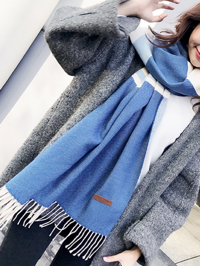 Elegant Stripes Fringed Imitation Cashmere Poncho Scarf