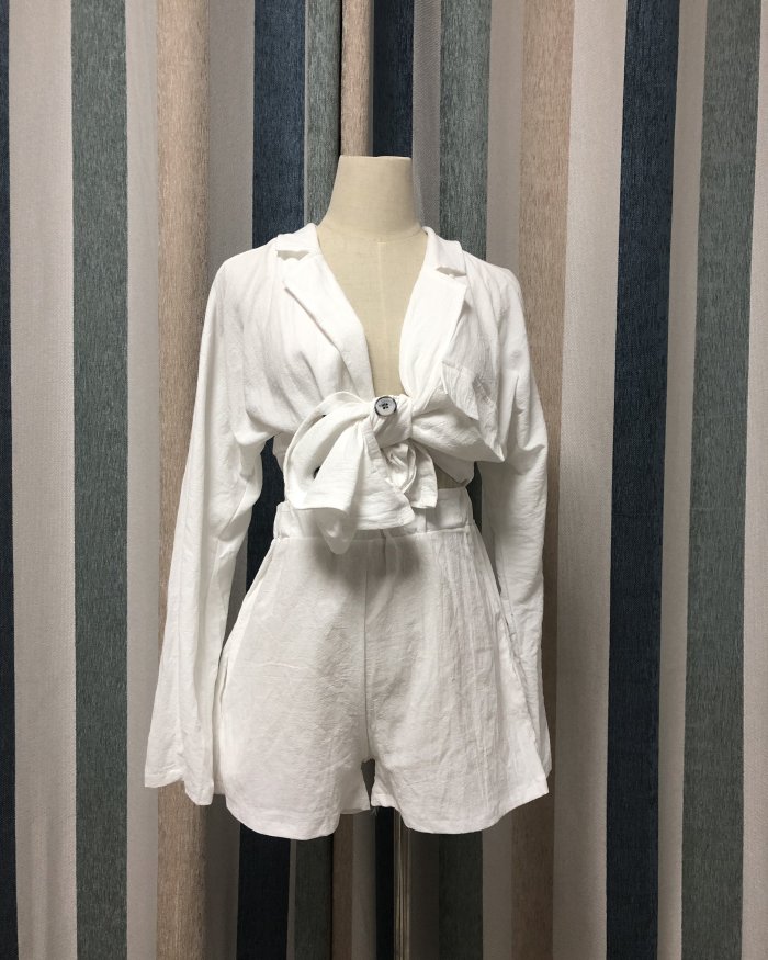 Cotton And Linen Double-Breasted Temperament Suit Shorts Suit