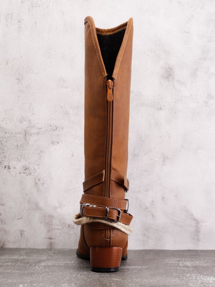 Vintage Adjustable Buckle Boots Plus Size Back Zipper Boots