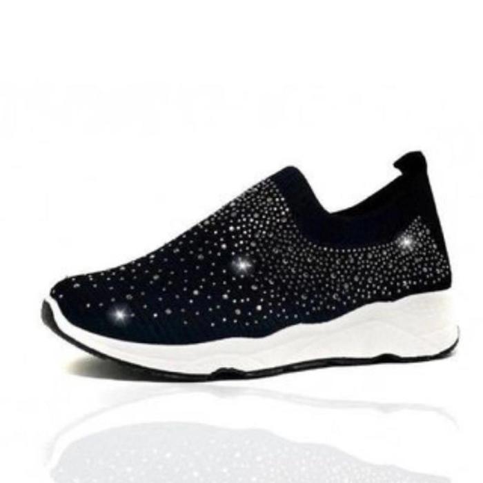 Women's European And American Fashion Rhinestone Stretch Cloth Solid Color Casual Shoes