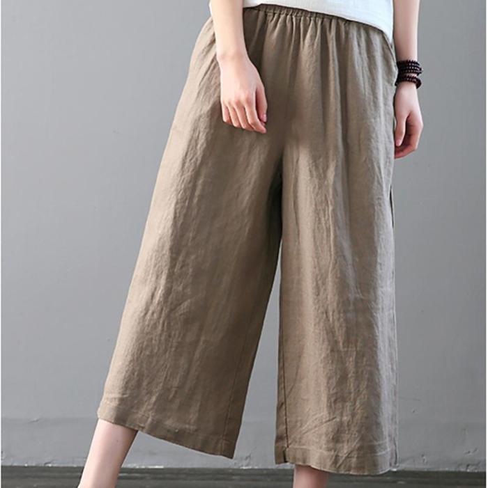 Leisure Pure Color Retro Loose Wide Leg Trousers