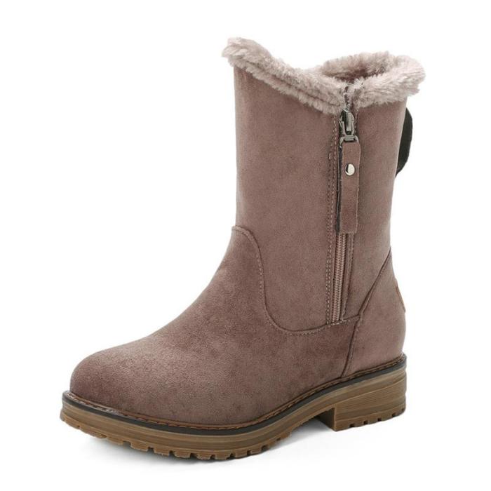 Women Round Toe Snow Boots Zipper Casual Artificial Suede Shoes