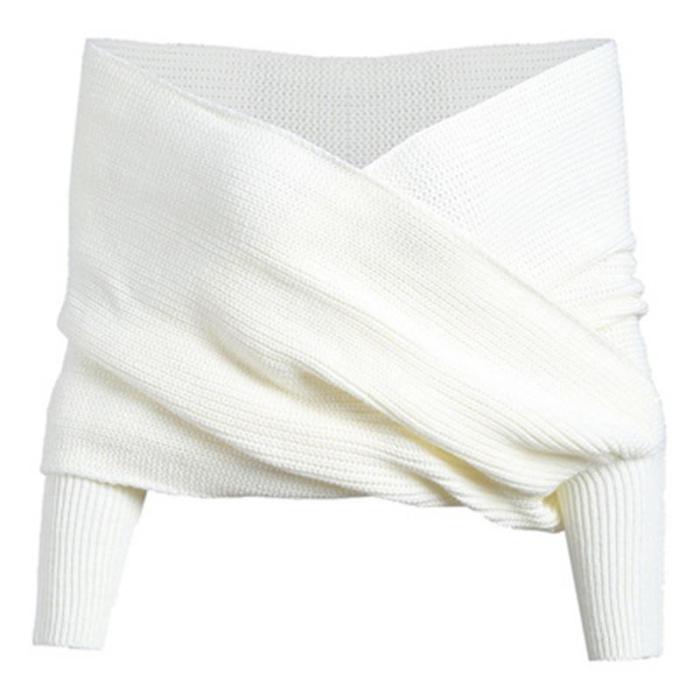 Casual Pure Color Shoulder Collar Sweater