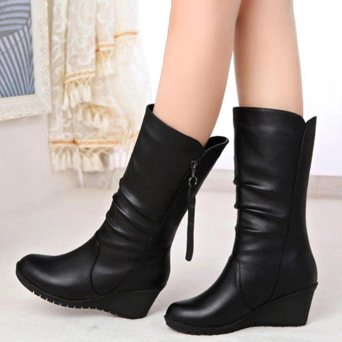 Comfy Wedge Heel Mid-Calf Zipper Women Boots