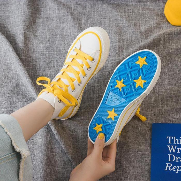 Women's Fashion Casual Solid Color High Canvas Sneakers