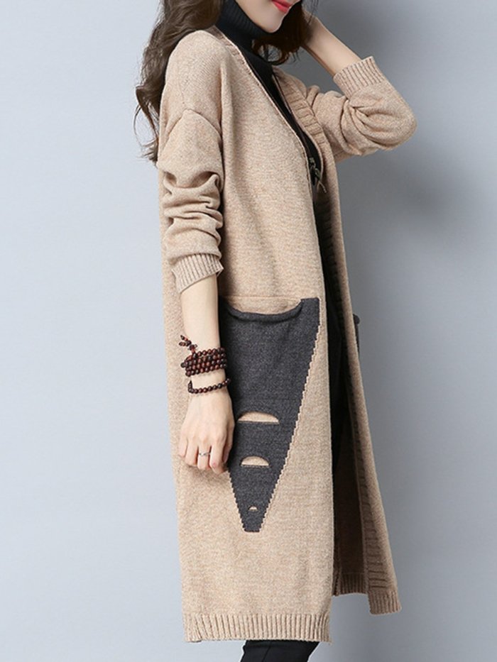 Patchwork Long Sleeve Cotton Cardigans
