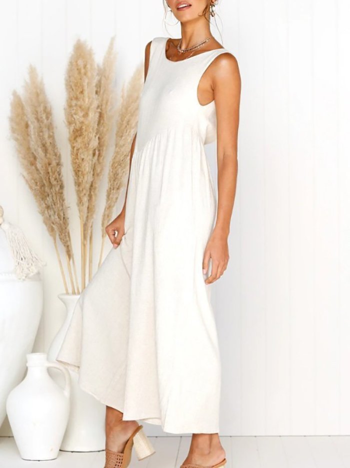 Fashion Pure Colour Sleeveless Vest Jumpsuits
