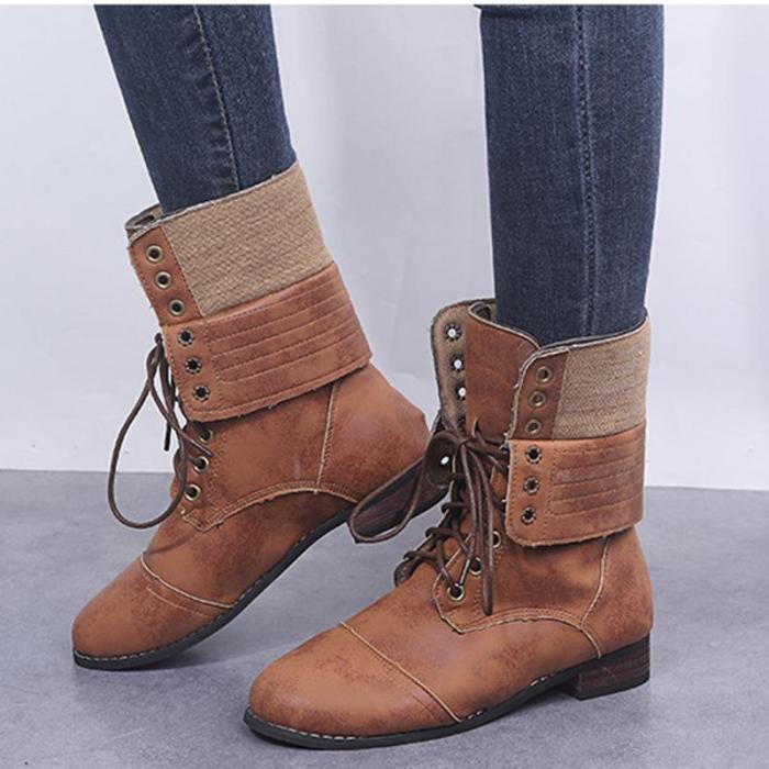 Womens Lace Up Mid-Calf Winter Boots