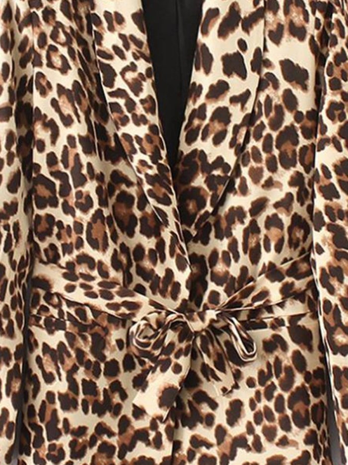 Fashion Leopard Print Long Sleeve Belt Coat