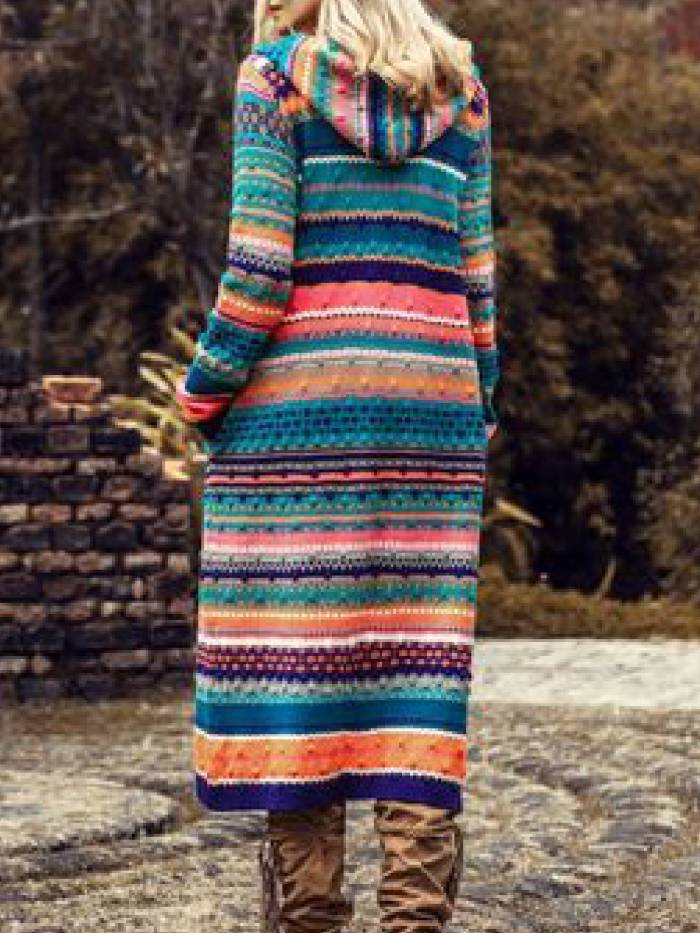Color-Block Tribal Long Sleeve Boho Cardigan