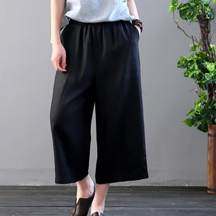 Leisure Pure Color Retro Loose Wide Leg Trousers