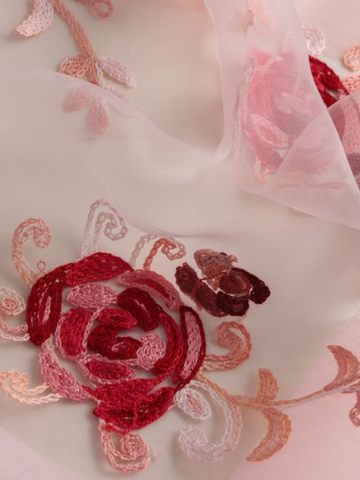 Summer Floral-Embroidered Silk-Blend Long Women Scarf