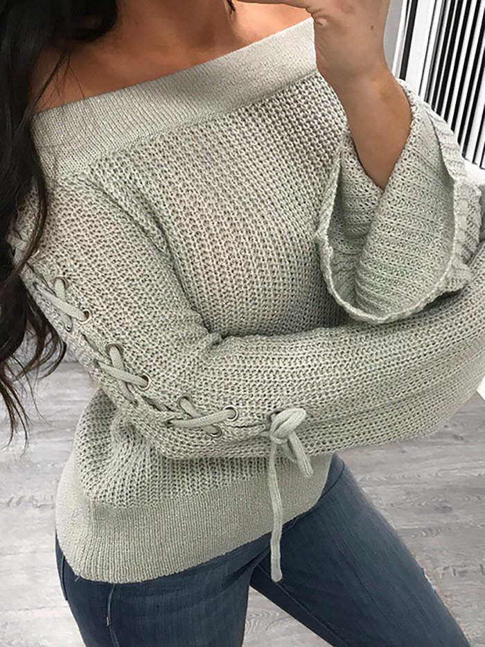Cream Sexy Cold Shoulder Solid Acrylic Sweater