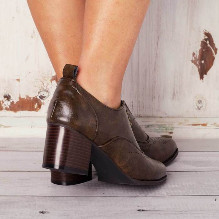 Vintage Slip On Booties Chunky Heel Pu Boots