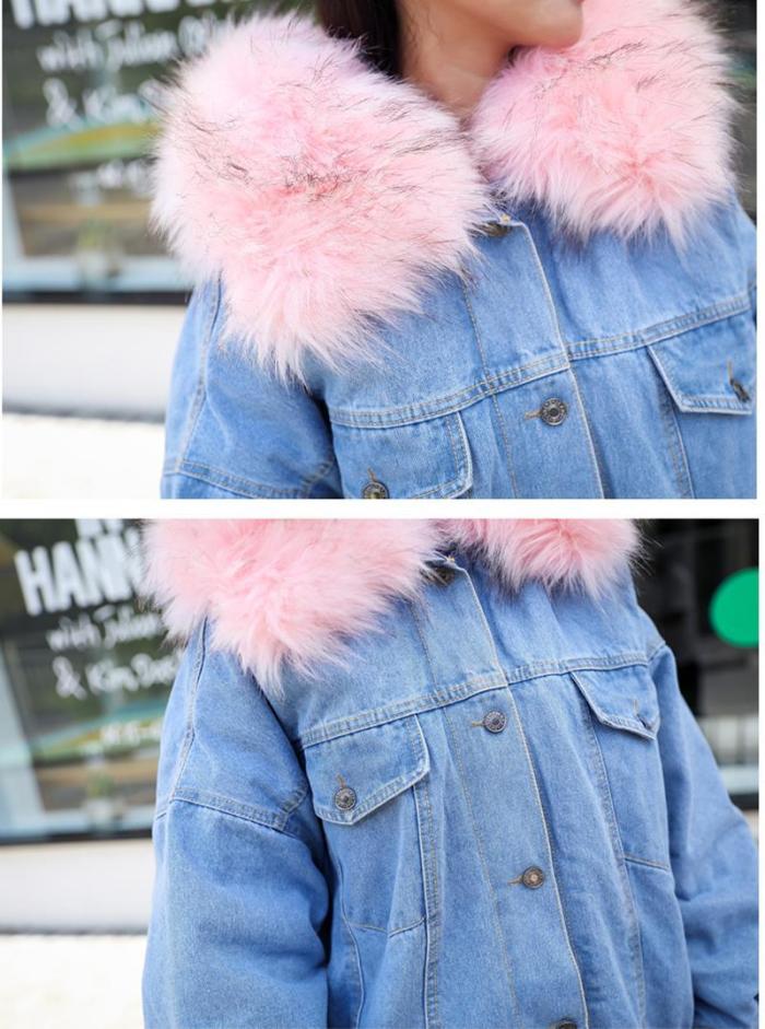 Winter Denim Jacket Fashion Blue Jeans Jacket Coat Fur Collar Oversize Outwear