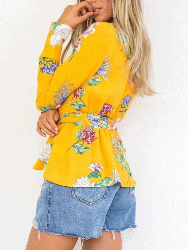 Fashion V Collar Flora Lprinted Suit Jacket
