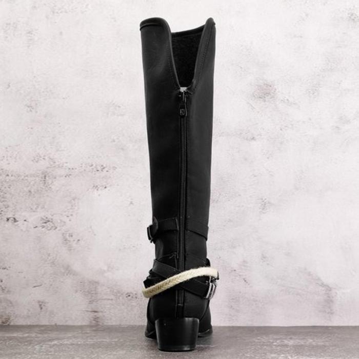 Vintage Adjustable Buckle Boots Plus Size Back Zipper Boots