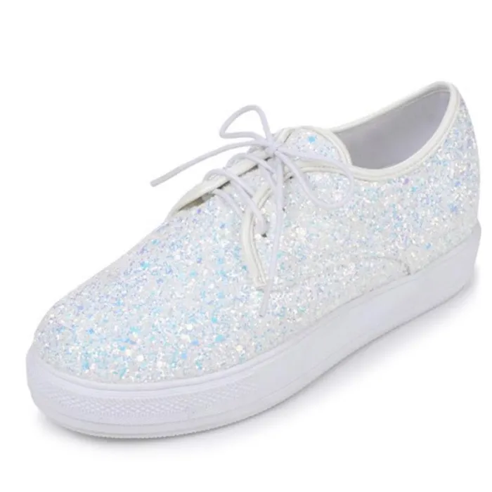 Casual Brisk Paillette Lace-Up Wedges Heels Sneakers