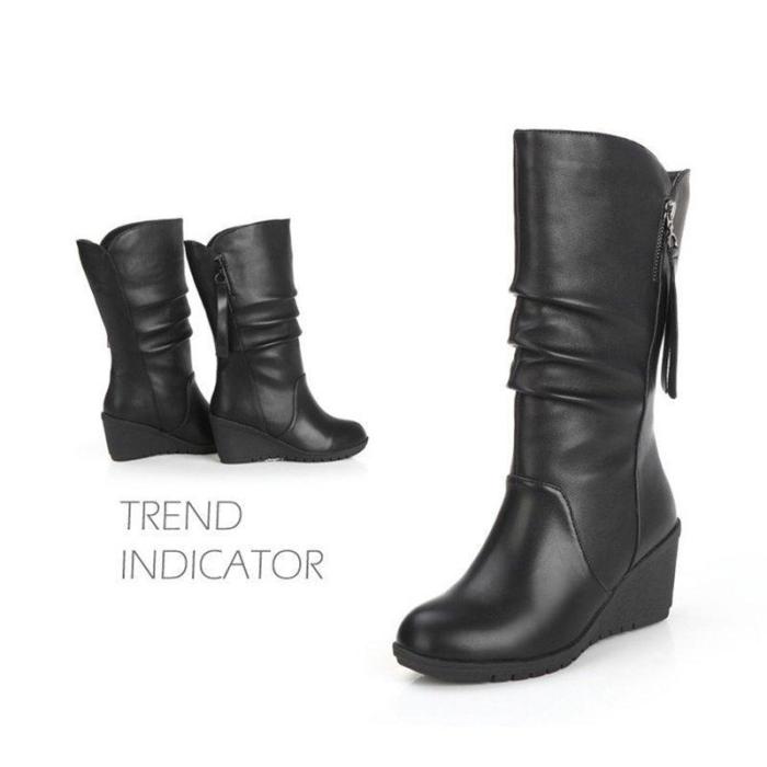 Comfy Wedge Heel Mid-Calf Zipper Women Boots