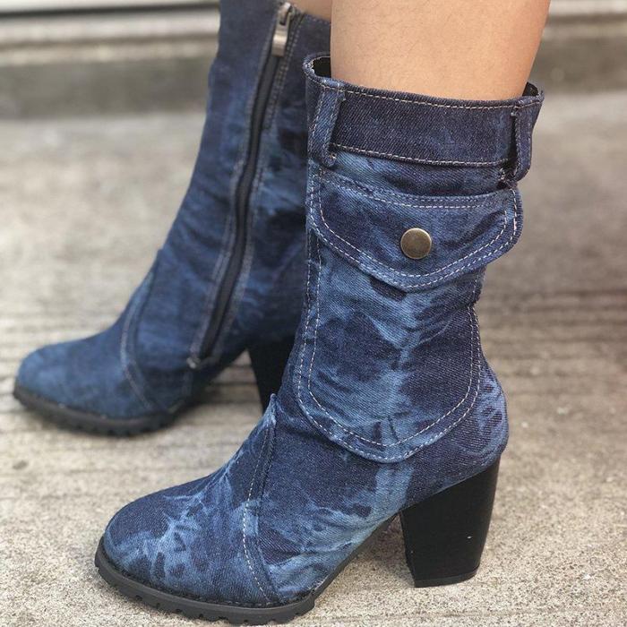 Mid-rise chunky with casual denim booties