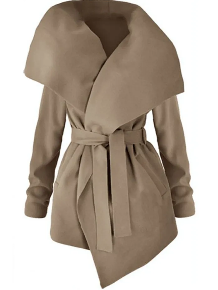 Lapel  Belt  Plain  Long Sleeve Trench Coats