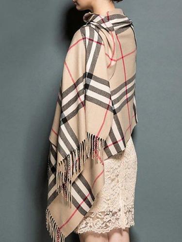 Khaki Checkered/Plaid Cashmere Elegant Scarf