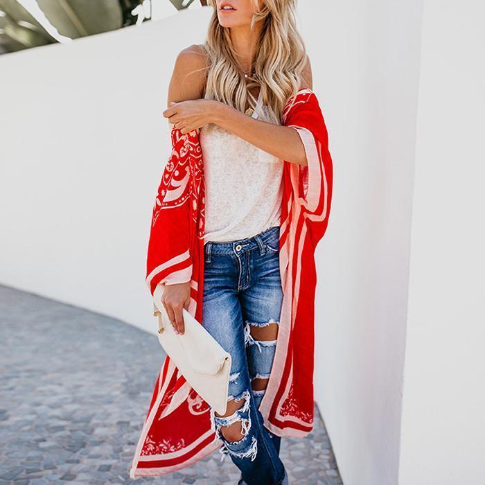 Printed Loose Casual Long Blouse Coat Cardigan