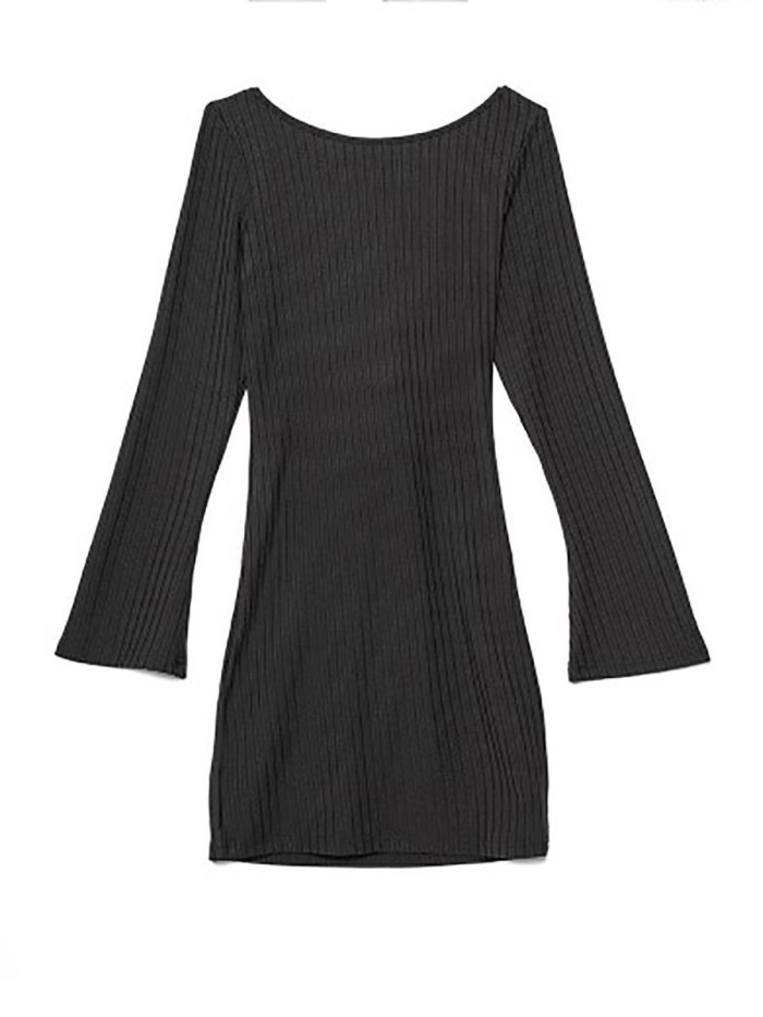 Round Neck  Backless Bowknot Cutout  Plain Bodycon Dresses
