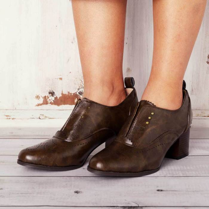 Vintage Slip On Booties Chunky Heel Pu Boots