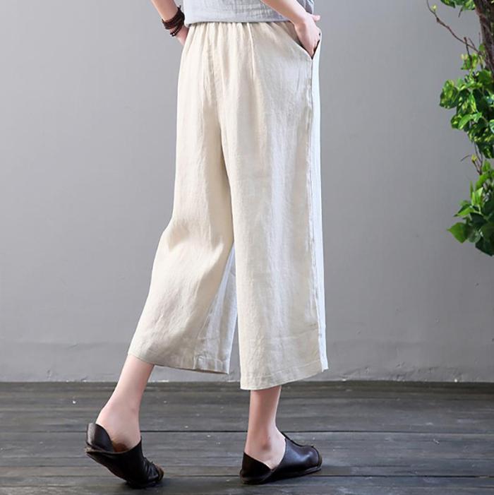 Leisure Pure Color Retro Loose Wide Leg Trousers