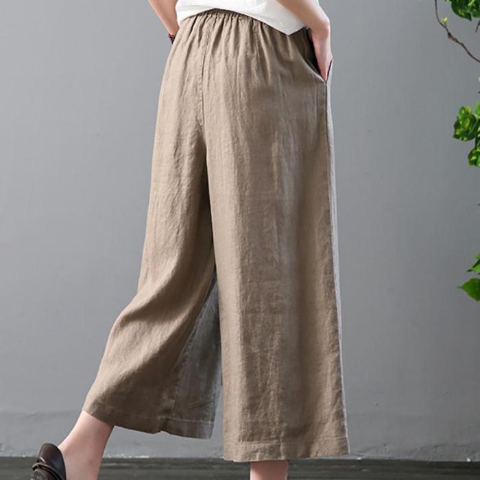 Leisure Pure Color Retro Loose Wide Leg Trousers