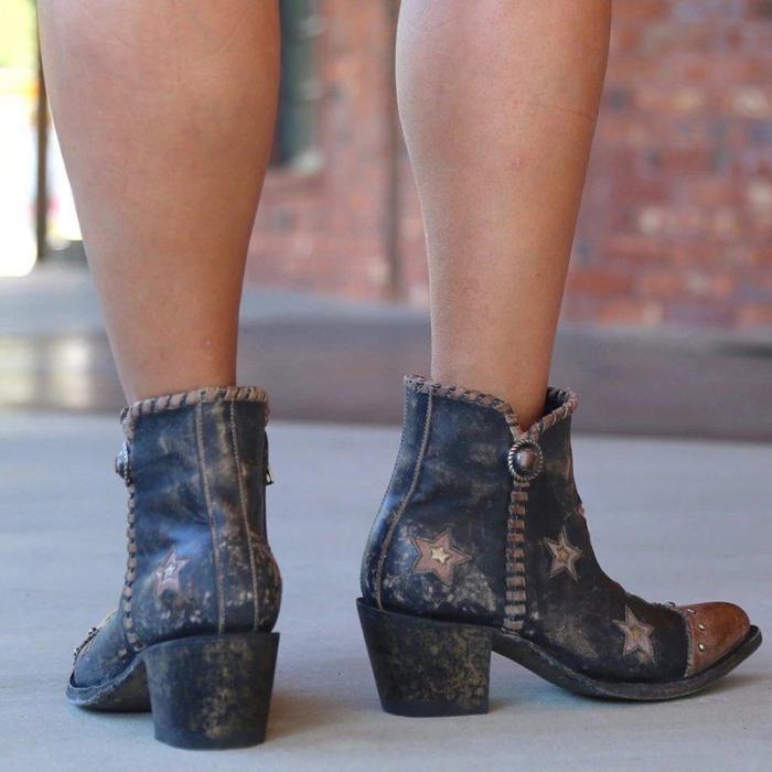 Women Vintage Star Western Ankle Boot