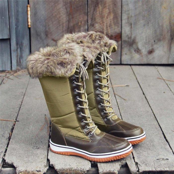 Women Winter Comfy Lace Up Mid-Calf Boots