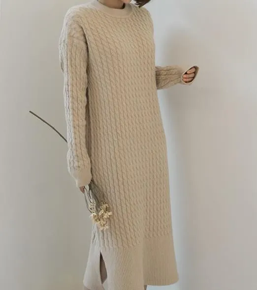 Casual Simple   Fashionable Shown Thin Thickening Sweater Knitted Maxi Dress