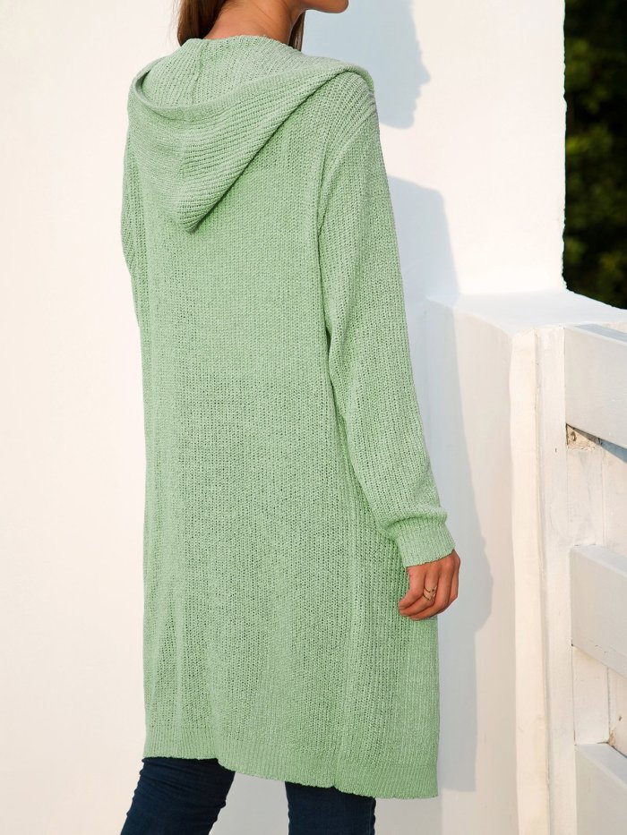 Long Sleeve Simple Hooded Shift Cardigan