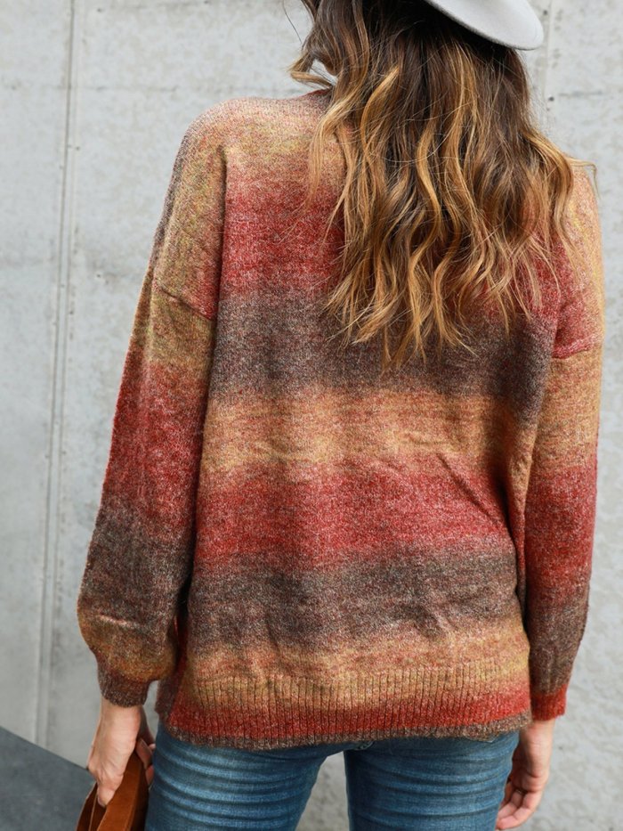 Color-Block Long Sleeve Crew Neck Work Sweaters