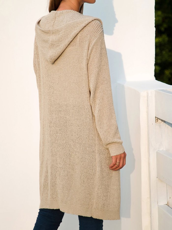 Long Sleeve Simple Hooded Shift Cardigan