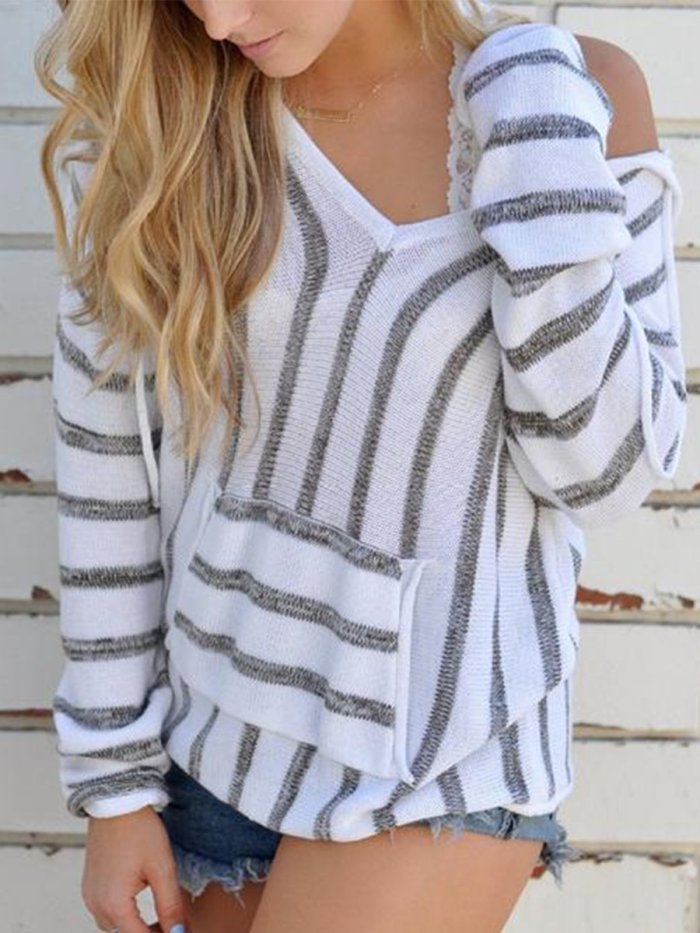 Casual Striped Hooded Sweater
