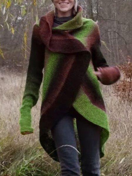 Vintage Long Sleeve Color-Block Patchwork Women's Cardigan