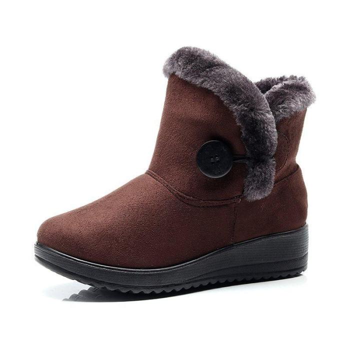 Women Snow Mid Calf Booties Casual Button Comfort Warm Shoes