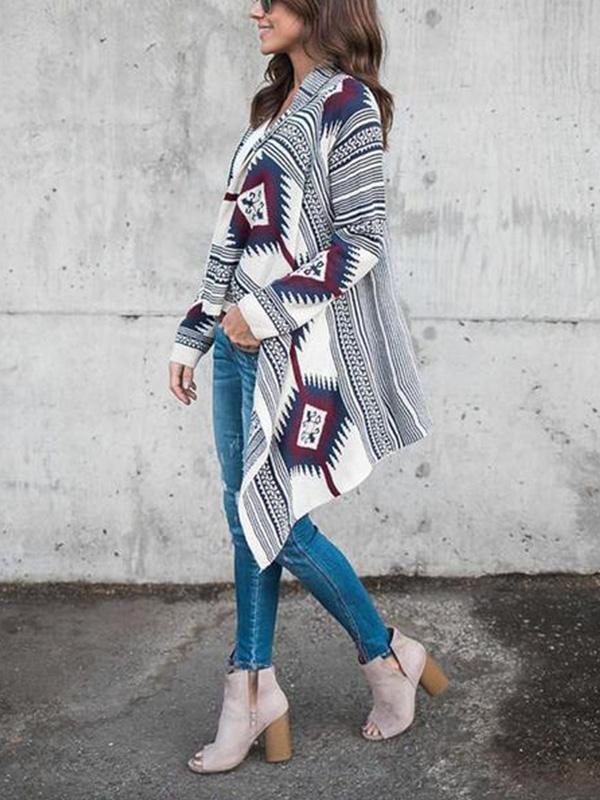 Long-Sleeved Irregular Printed Cardigan