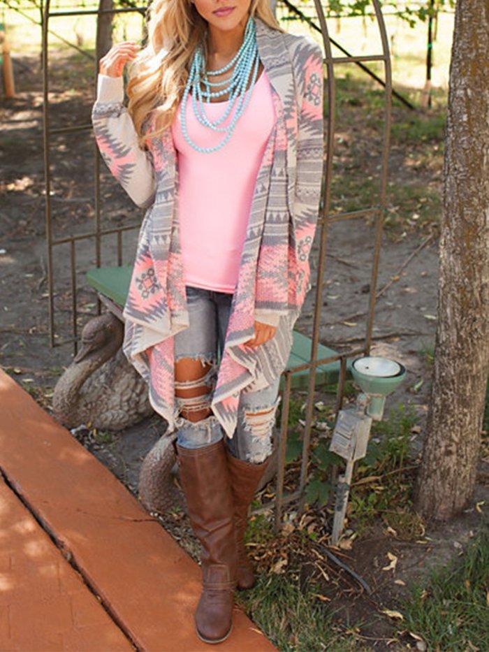 Jacquard Casual Long Sleeve Cardigan