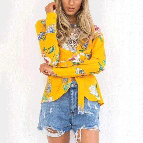 Fashion V Collar Flora Lprinted Suit Jacket