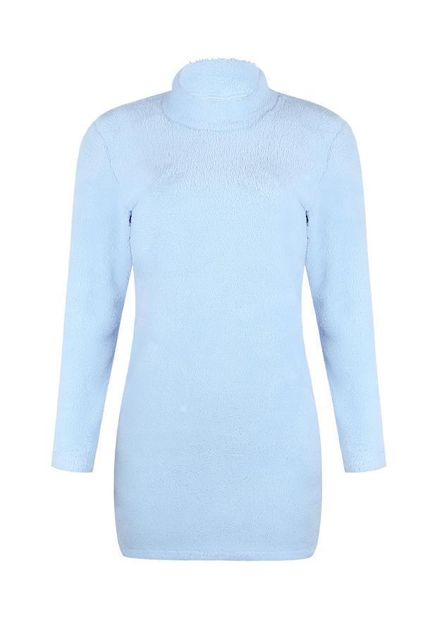 High Neck  Plain  Long Sleeve Bodycon Dresses