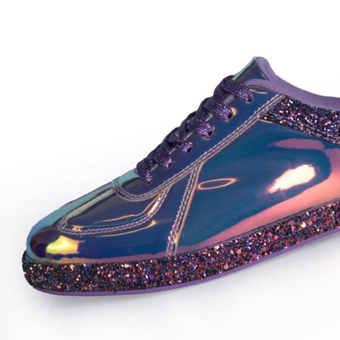 Euramerican Style Lace-Up Low-Top Metal Sneakers