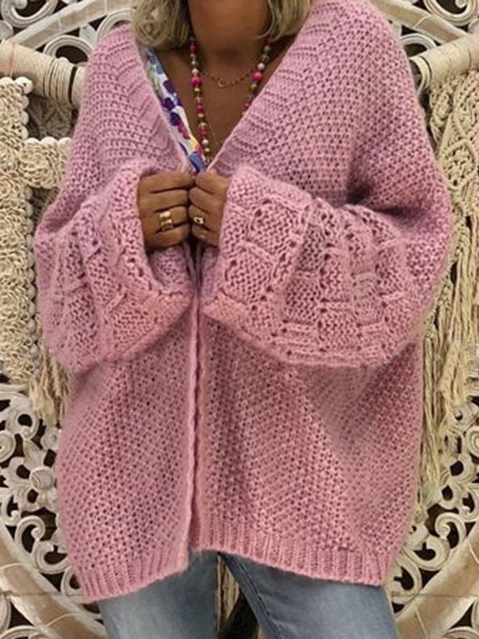 Solid Plain Long Sleeve Cardigan