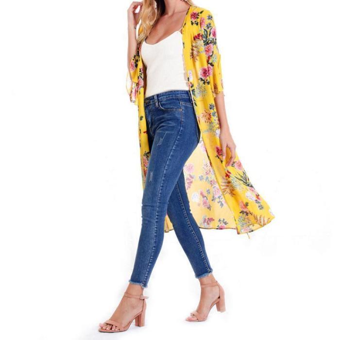 Female European And American Printed Chiffon Bat Sun Protective Cardigan