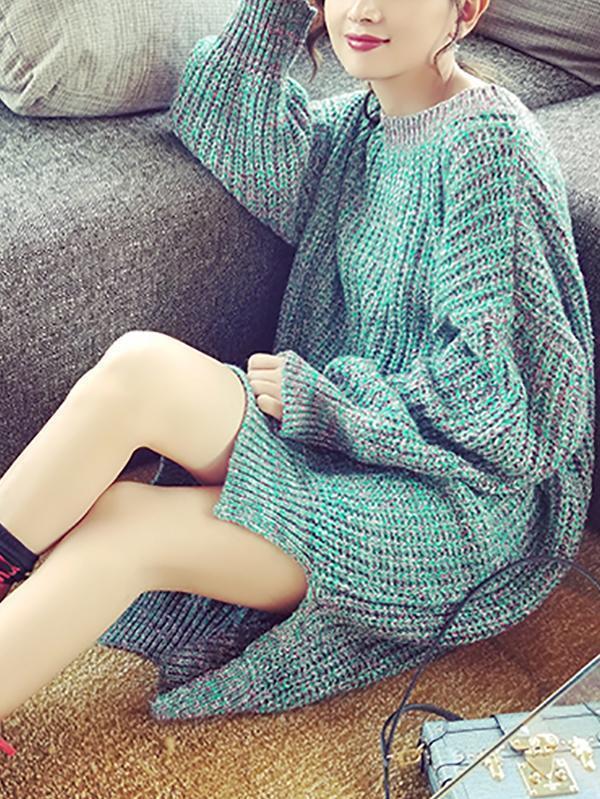 Fashion Round Neck Pure Colour Knitwear Sweater