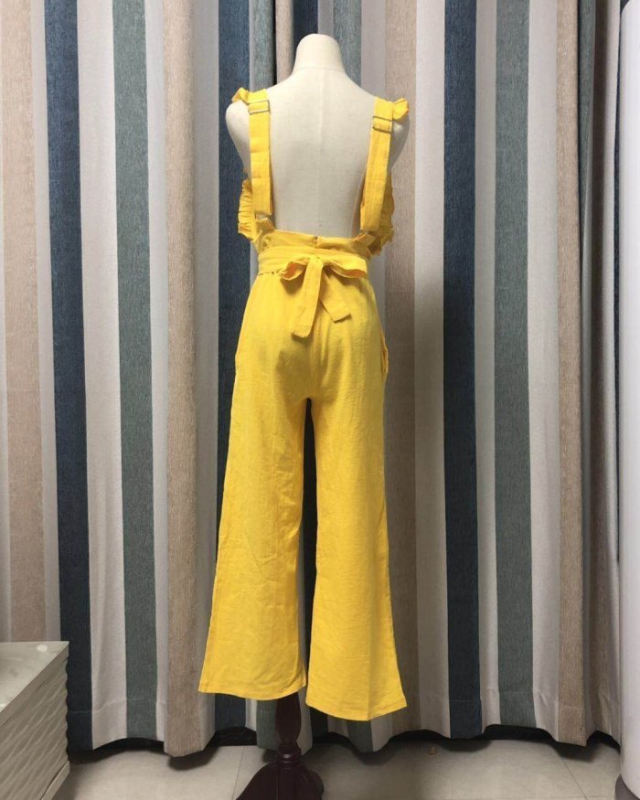 Sexy Backless Sleeveless Linen Jumpsuit